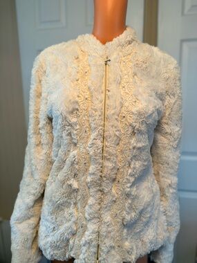 Joseph Ribkoff Faux Fur Embroidery & Rhinestones Jacket Size 10